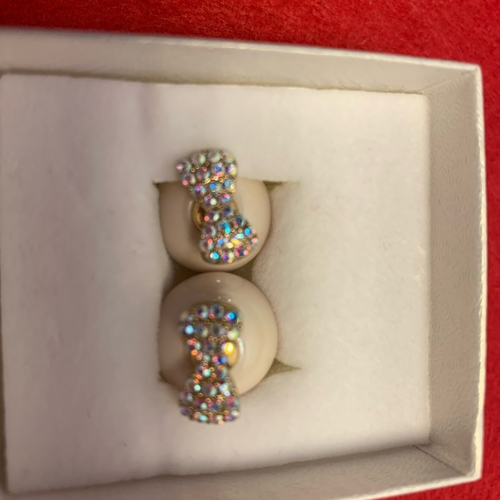 2/$13 Costume jewelry studs iridescent mother of pearl and sparkly bow earrings